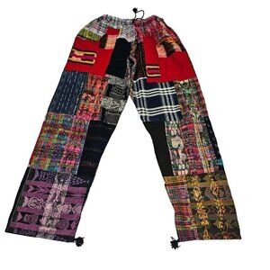 Guatemalan Boho Uniq Multicolor Multipattern Unisex Pants Woven Artsy Embroidery